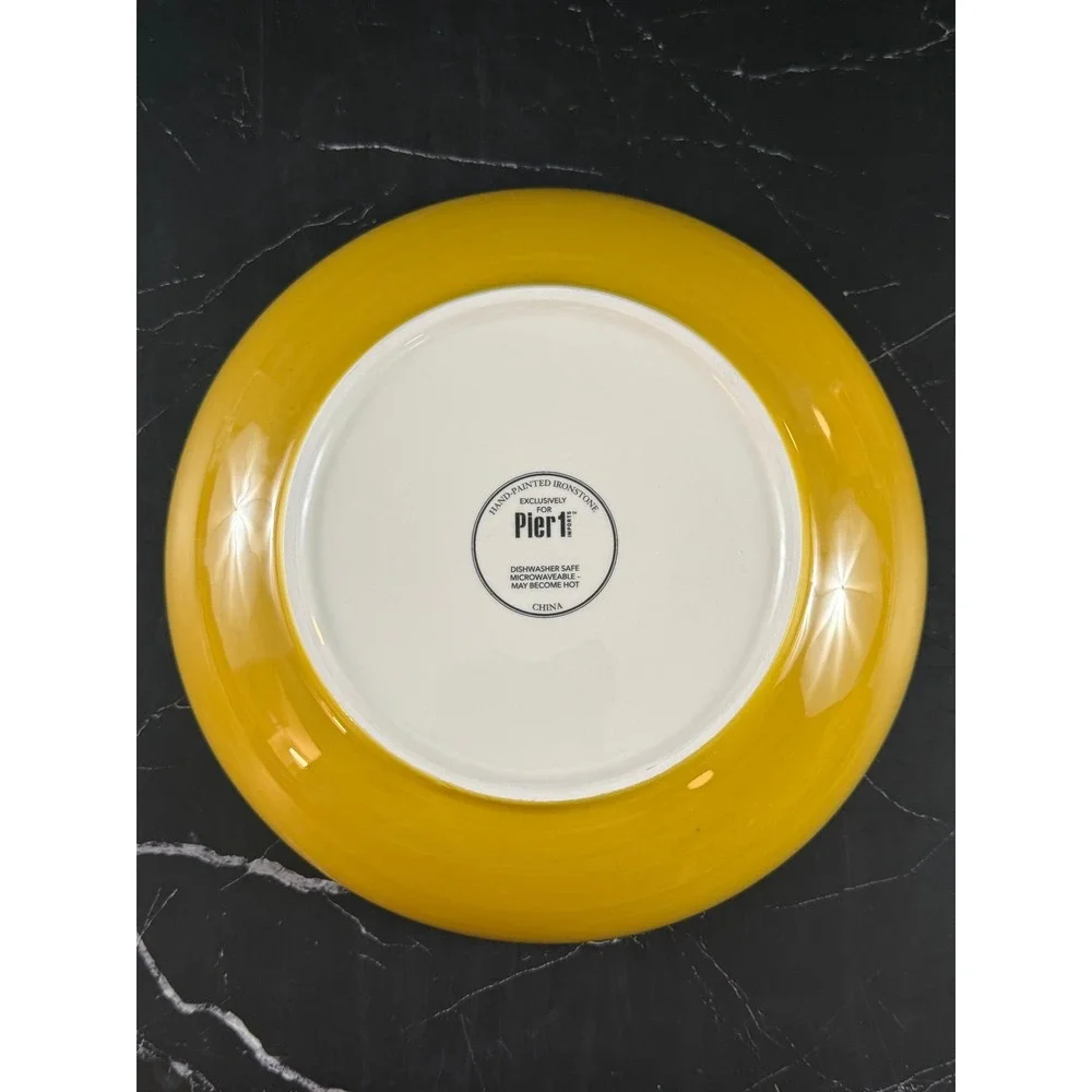Vintage Pier 1 Imports Hand Painted Ironstone Yellow Rooster 9in Bowl